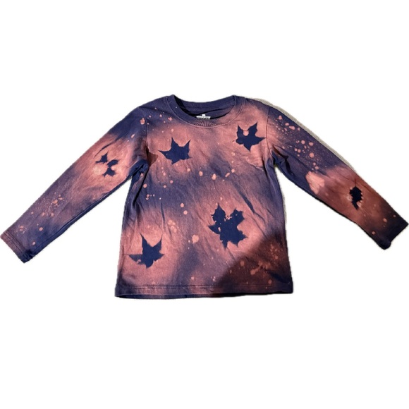 NEW Hand Dyed Blue & Orange Maple Leaf Reverse Tie-Dye Bleach-Dyed T-Shirt 4T - Picture 2 of 2